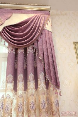 米瀾布藝 歐式客廳臥室紫色雪尼爾繡花窗簾布，廠家直銷打造家居藝術